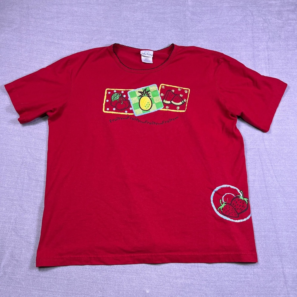 Vintage Bobbie Brooks Womens Red Short Sleeve Fruity Graphic T-Shirt Size XL